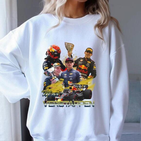 Linda T Other - Max Verstappen Crewneck Sweater, Racer F1 White Sweatshirt